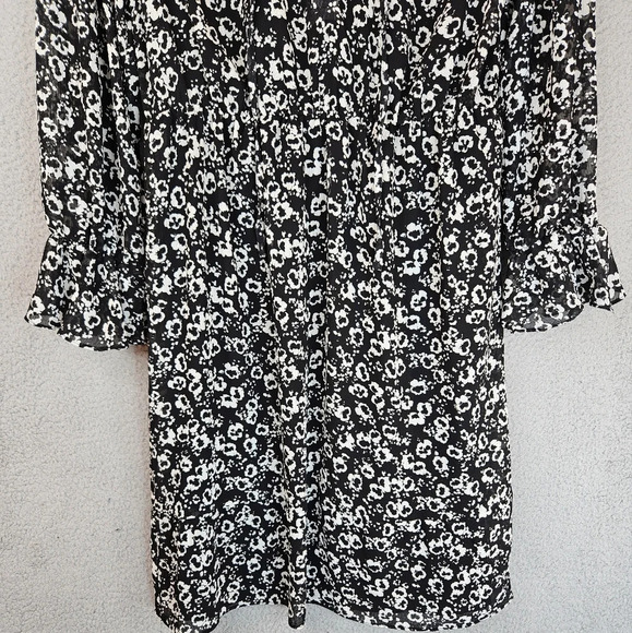 J. Crew Mercantile Dress Sz S Black & White Floral Ruffle Wrist Adjustable - Picture 3 of 13